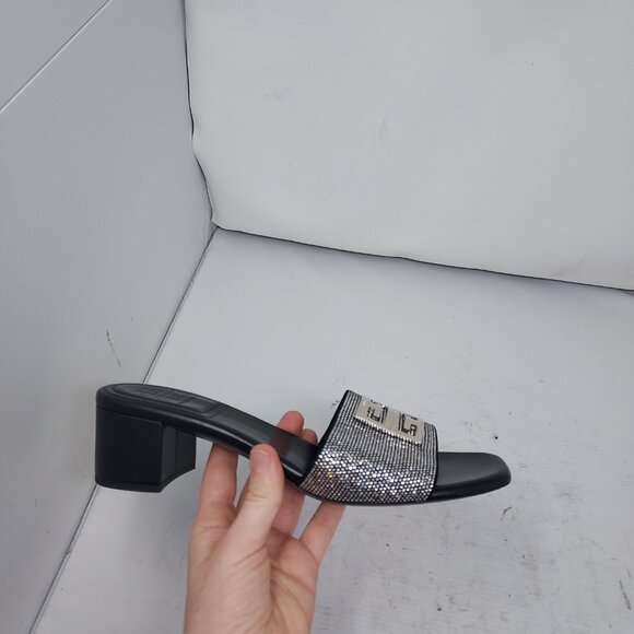 Givenchy Silver Crystal Black 4G Heel Slip on Sandal - Picture 10 of 11